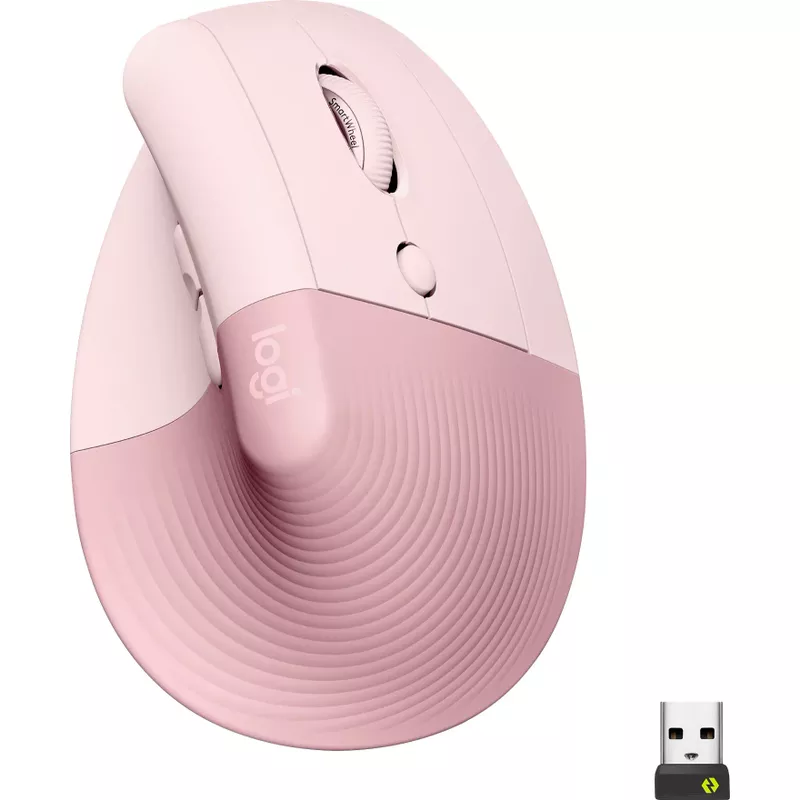 Logitech - Lift Vertical Wireless Ergonomic Mouse with 4 Customizable Buttons - Rose