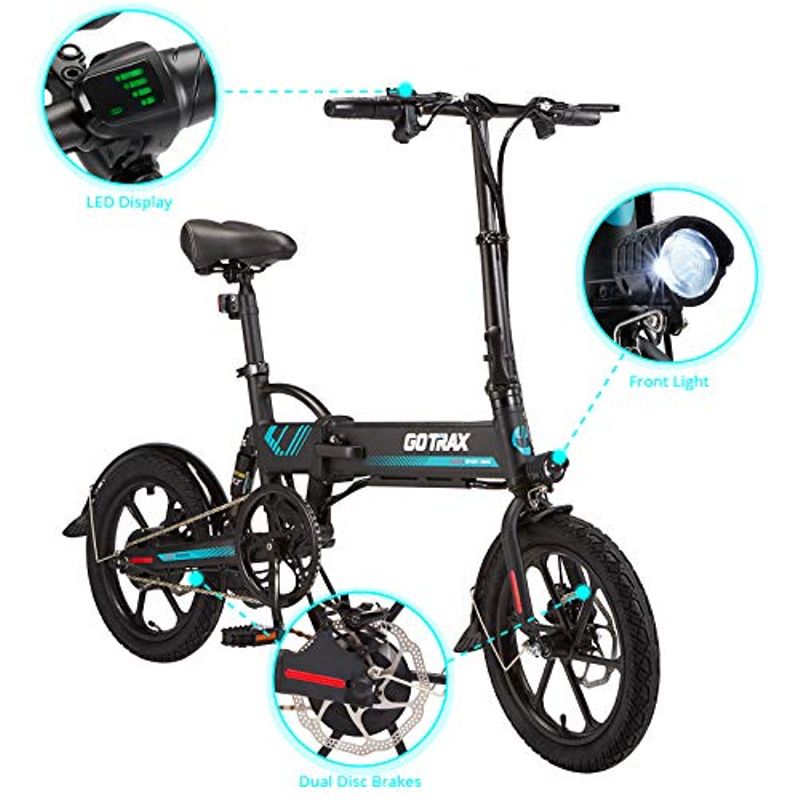 Gotrax Folding Electric Bike 16" - 15.5MPH & 27.9 Mile Range - 350W Motor Lightweight Commuter E-Bike (Black)