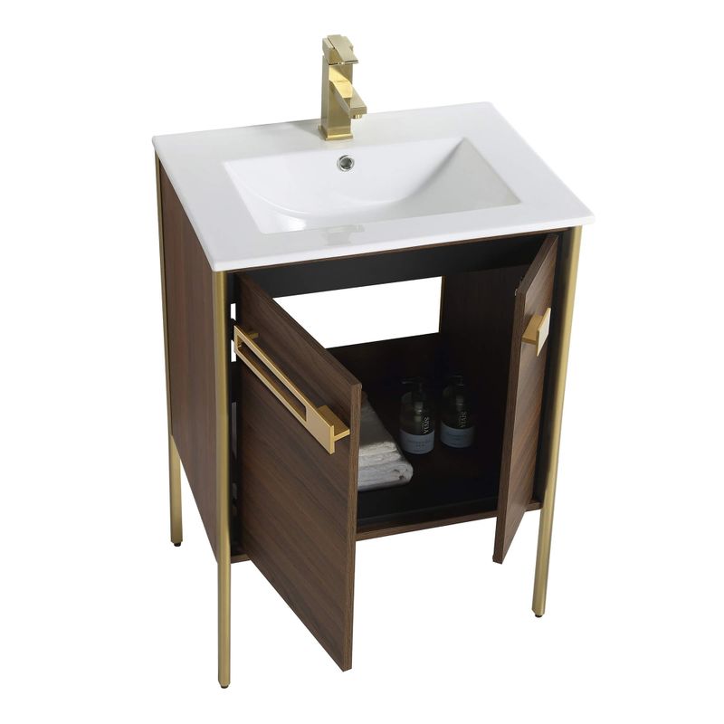 Fine Fixtures Oakville Bathroom Vanity  with White Ceramic Sink - Mild Grey Oak - Chrome Hardware - 24 Inch
