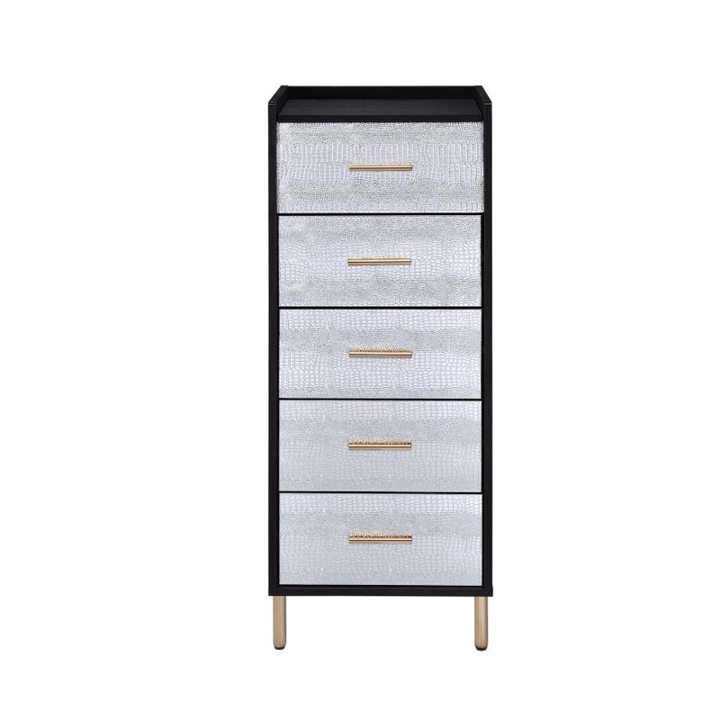 Black and Silver Jewelry Armoire with 5 Drawers and Mirror in Gold Finish - White, Champagne and Gold