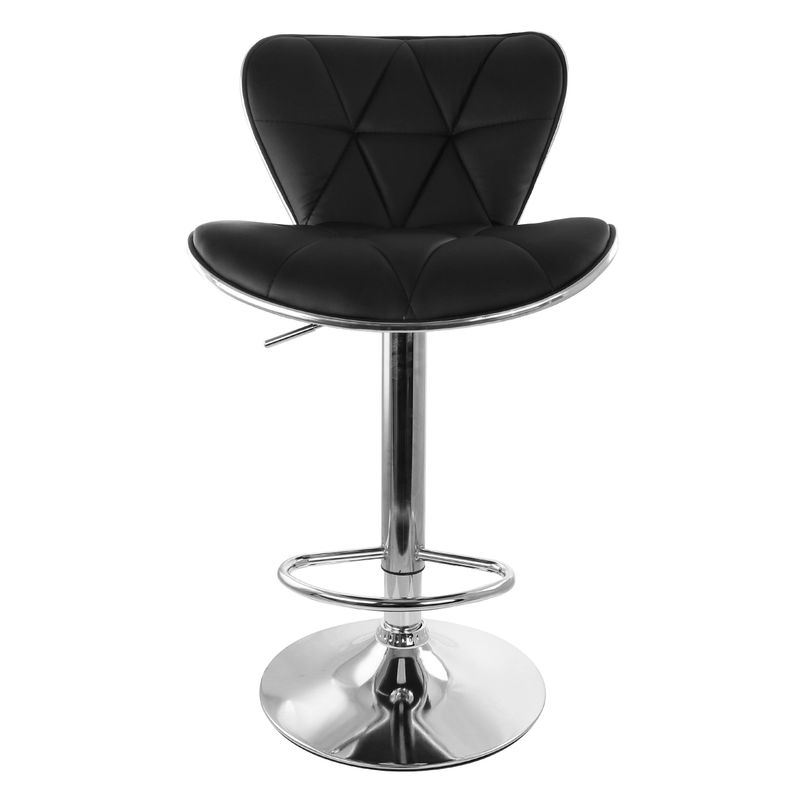 Elama 2 Piece Tufted Faux Leather Adjustable Bar Stool in Black with Chrome Trim and Base - Black