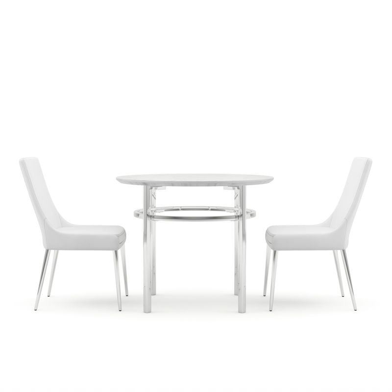 Furniture of America Gates Chrome & White Round 3-Piece Dining Set - White
