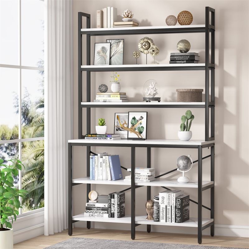 Bookshelf Bookcase, Storage Rack Standing Shelf,Bookcase with Iron Tube Frame for Home Office - Brown