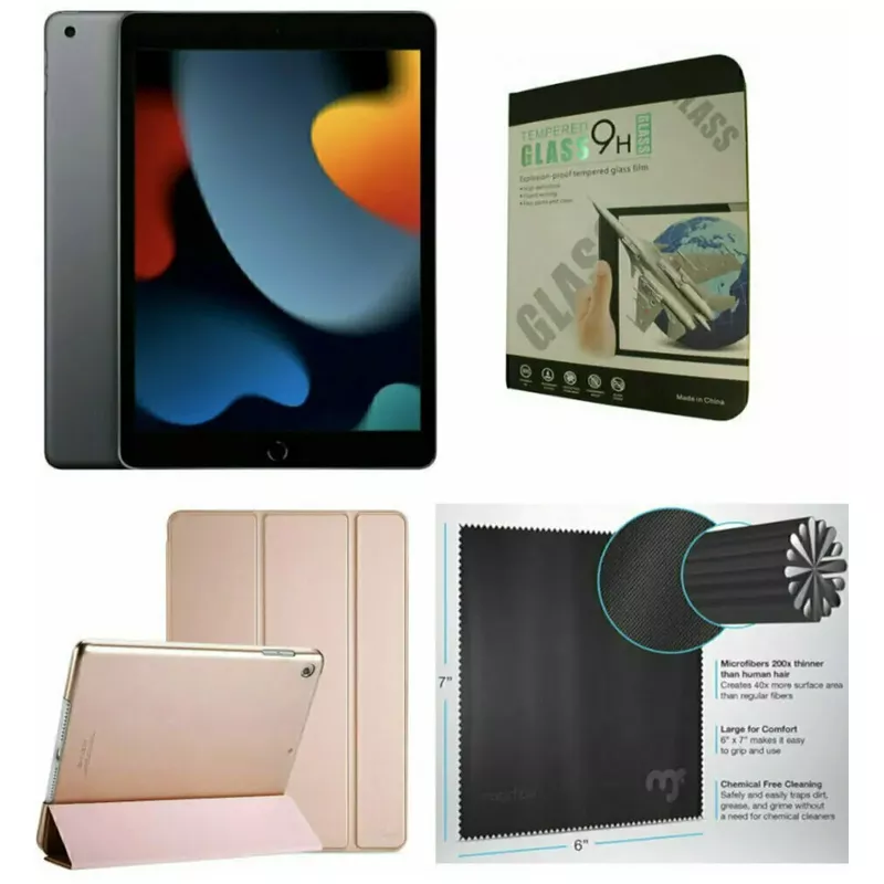 Apple 10.2-Inch iPad (9th Generation) with Wi-Fi 256GB Space Gray Rose Gold Case Bundle