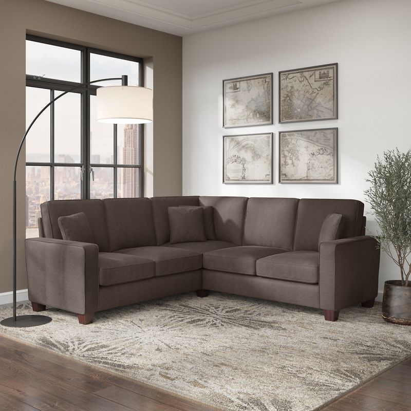 Stockton 87W L Shaped Sectional Couch by Bush Furniture - Dark Gray Microsuede Fabric
