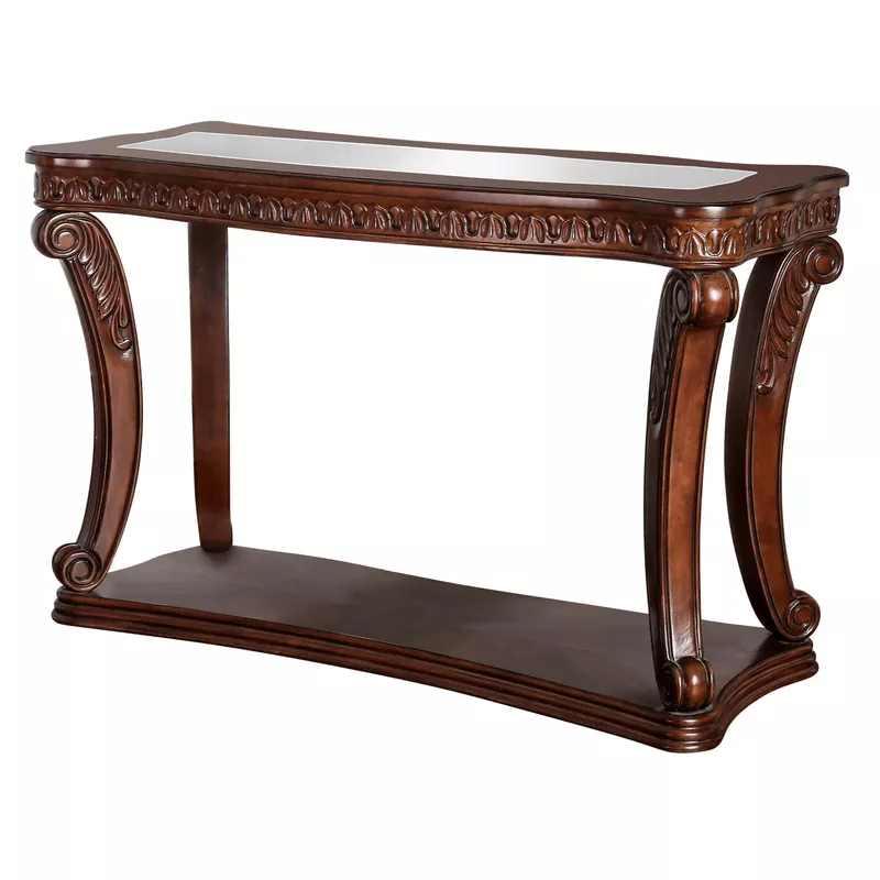 Traditional Wood Open Shelf Sofa Table in Dark Oak
