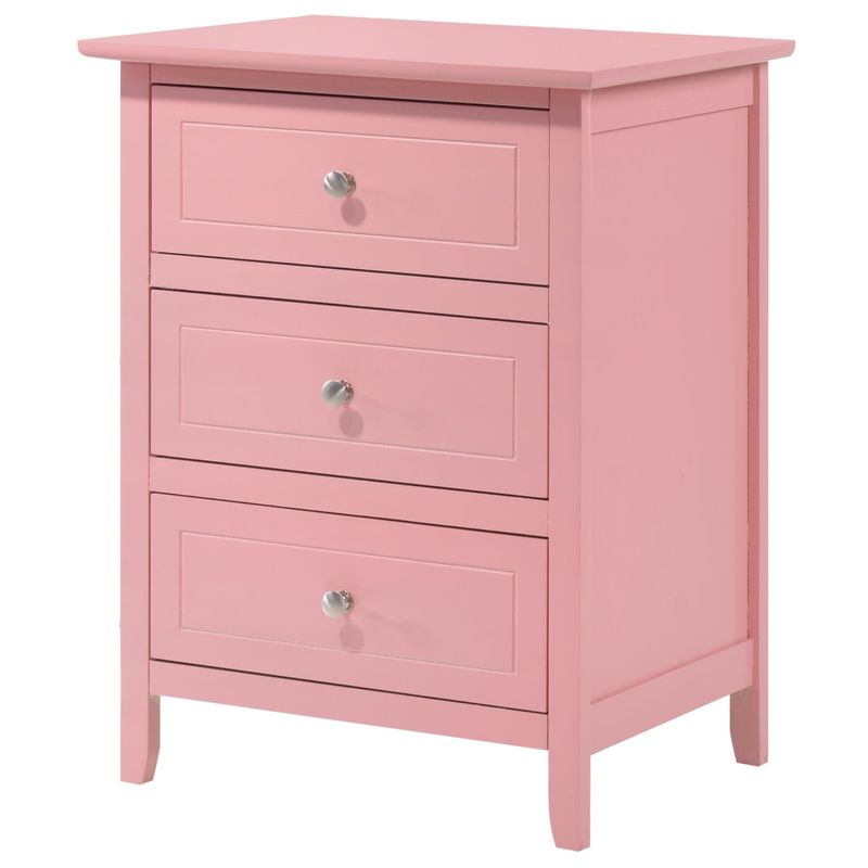 Daniel 3-drawer Transitional Wooden Nightstand - Pink