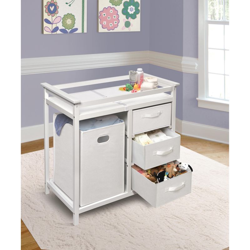 Modern Baby Changing Table with Hamper and 3 Baskets - Gray/White Baskets