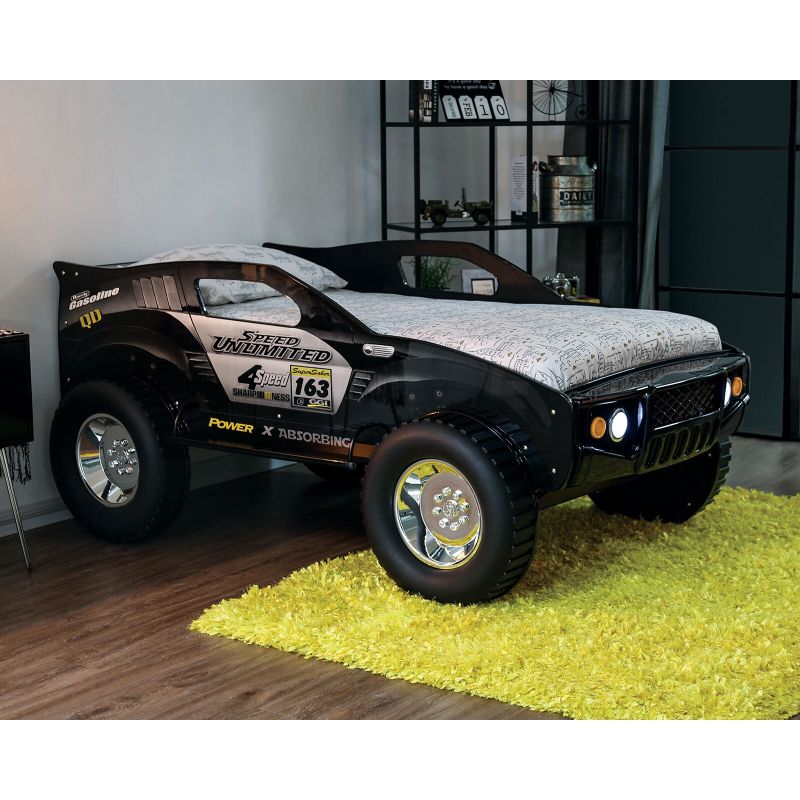 Furniture of America Toto Twin-size Black Off-road Car Bed with Wheels - Black/Silver/Yellow