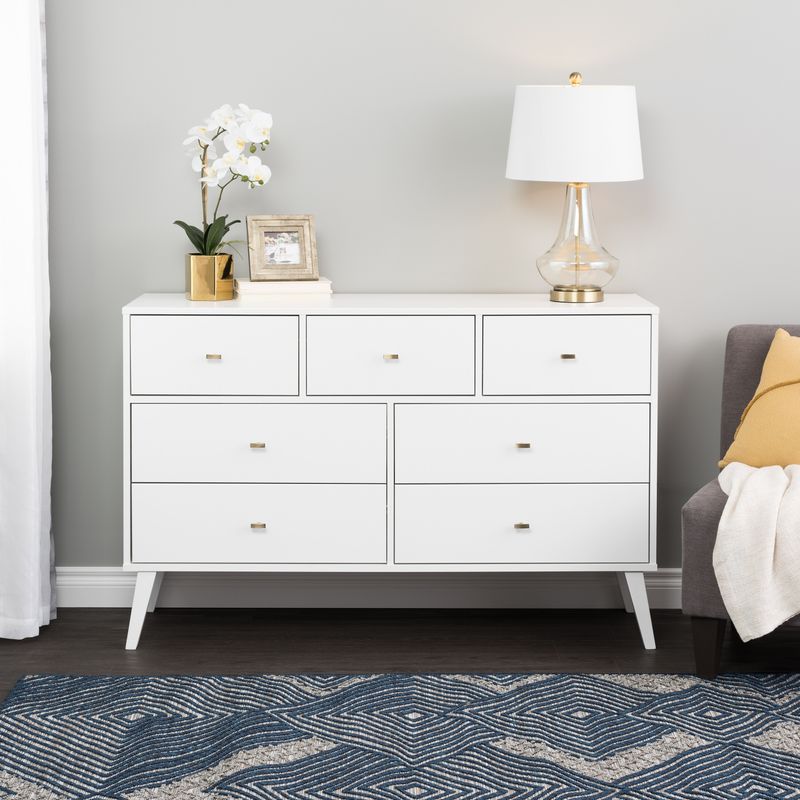 Prepac Milo Mid-Century Modern 7-Drawer Dresser - White