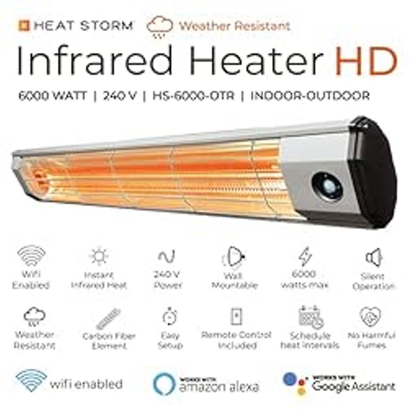 Heat Storm 6000 Watt Infrared Heater, Wi-Fi enabled, Weather-Proof, Silent, 240V Electric Heater with Motion Sensor, Gray, Large