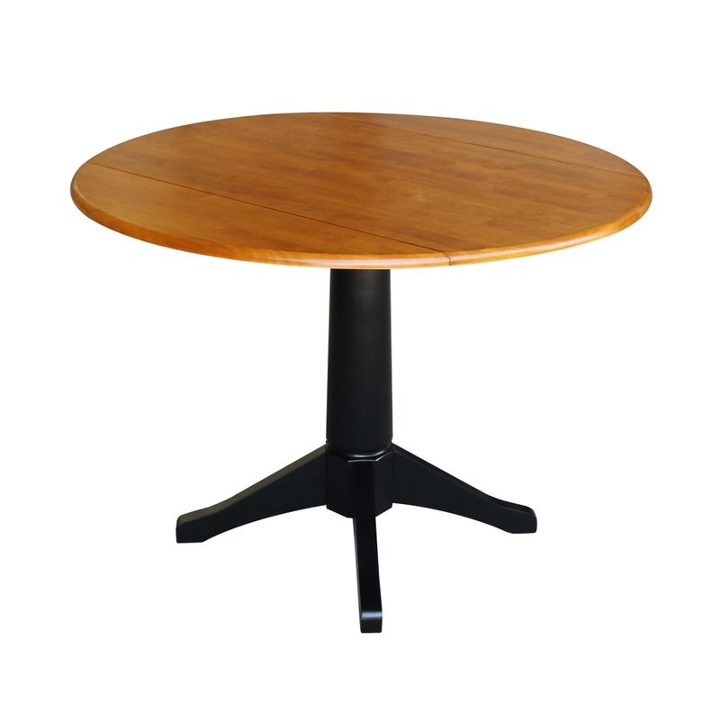 Round Dual Drop Leaf 42" Pedestal Table - Black/Cherry - 36.3" H