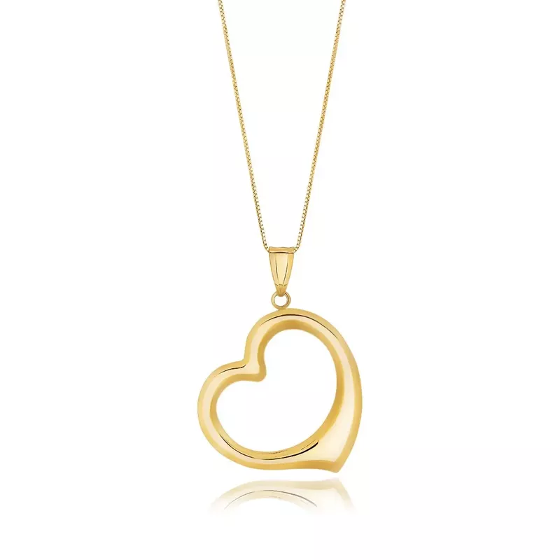 14k Yellow Gold Floating Heart Drop Pendant (18 Inch)