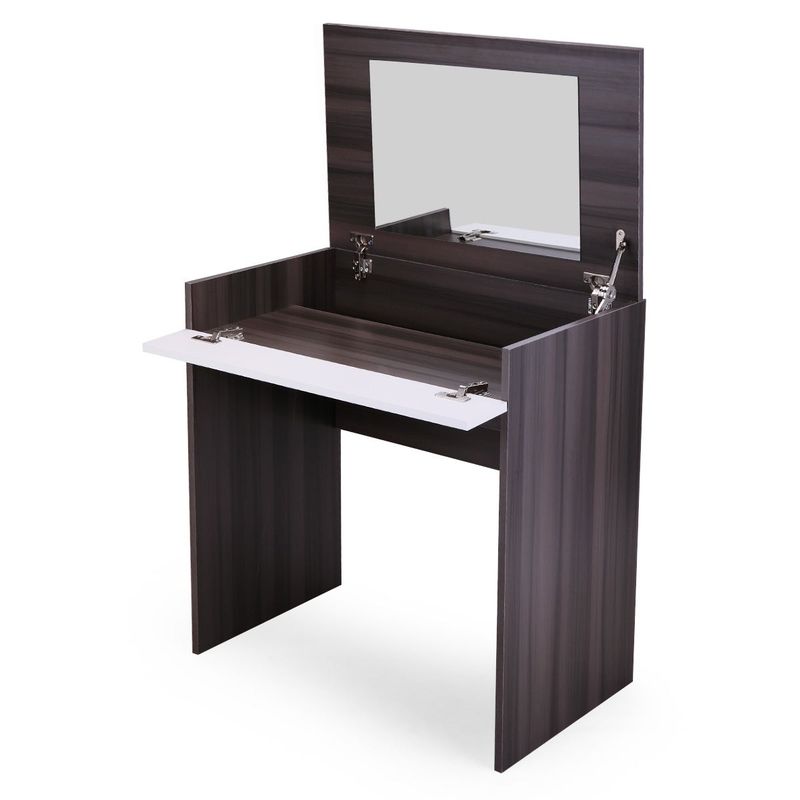 Vanity Make-up Dressing Table with Flip up Mirror Top Spacious Storage Vanity Table, Ebony and White - Espresso and White - No Drawers