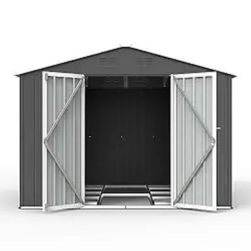 EMKK 8 x 6 FT Outdoor Storage Shed with Floor, Metal Outdoor Shed with Doors and Vents, Outdoor Tool Storage Shed Garden Shed Tool Sheds for Outdoor Patios, Garden, Lawn, Brown