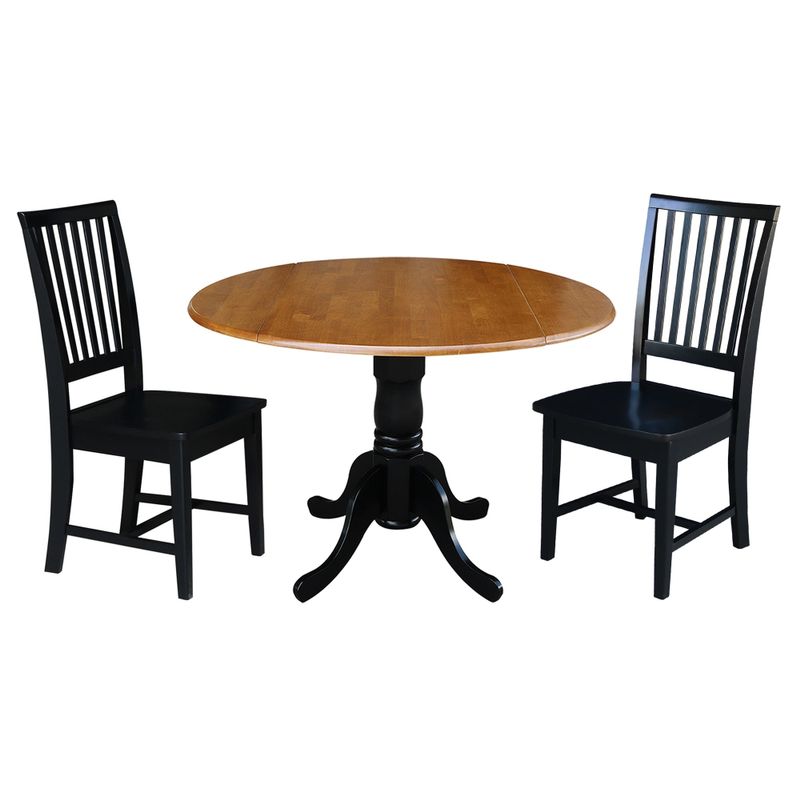 42 in Dual Drop Leaf Dining Table with 2 Dining Chairs - 3 Piece Dining Set - Natural table/black chairs