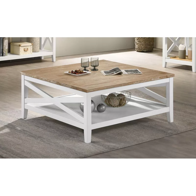 Maisy Square Wooden Coffee Table With Shelf Brown and White