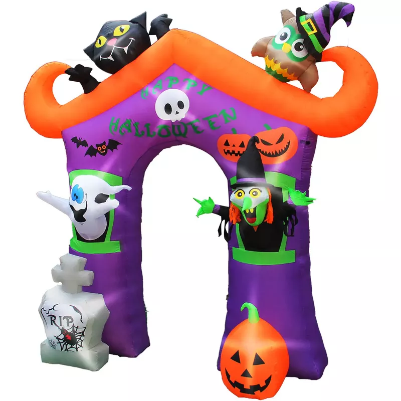 10.5-ft. Prelit Inflatable Haunted House Arch with Ghost, Witch, Black Cat