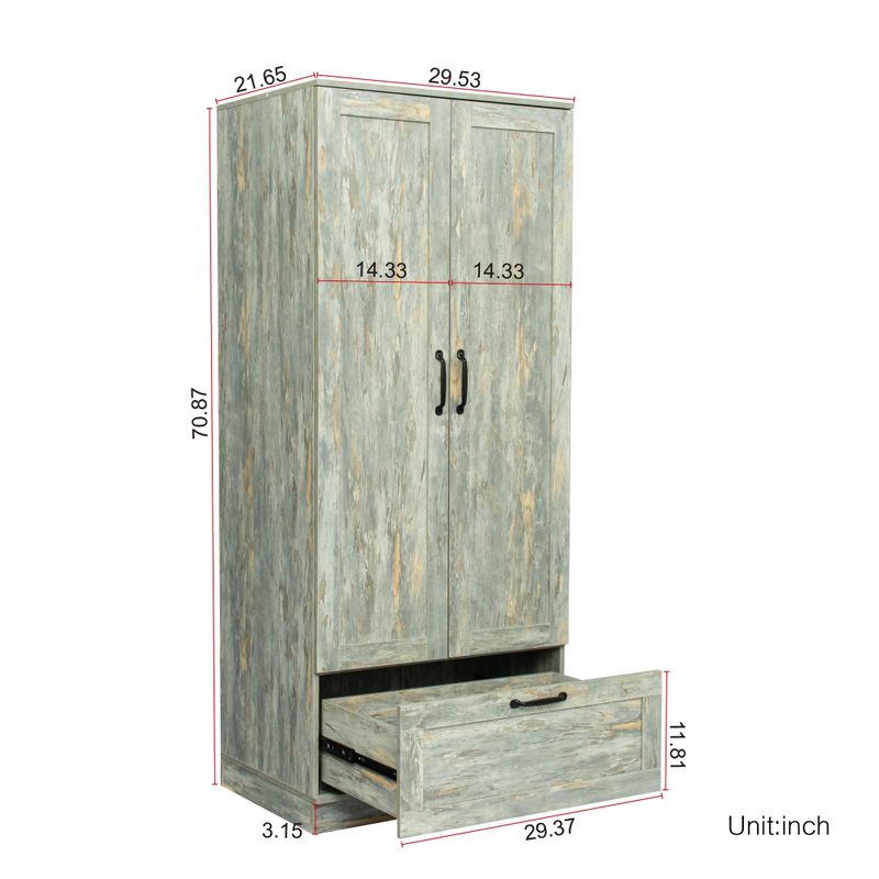 High Wardrobe, Kitchen Cabinet with 2 Doors and 1 Drawer, Grey - Grey