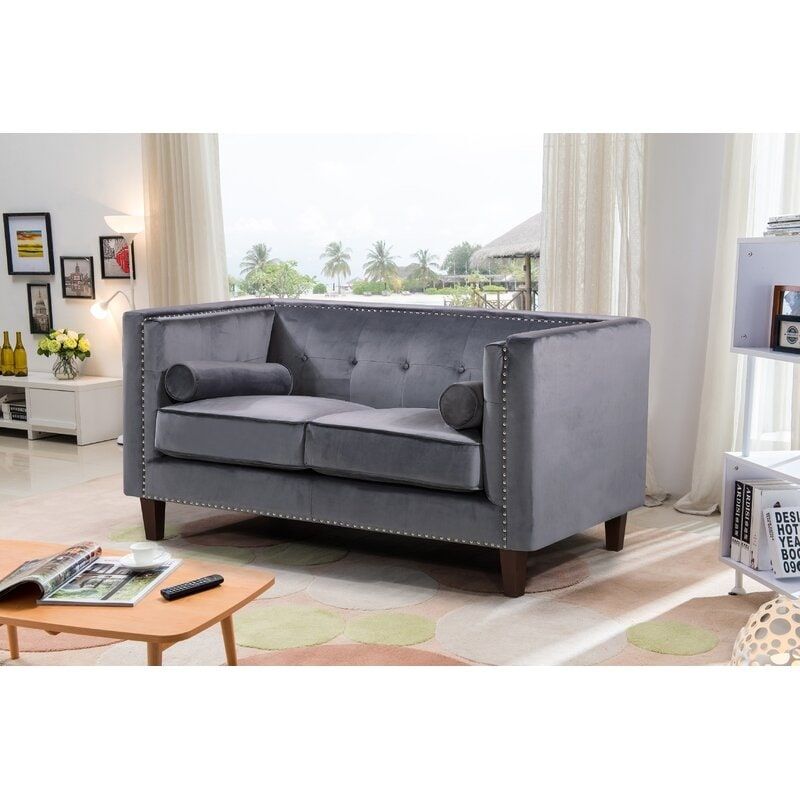 Kittleson 60'' Velvet Tuxedo Arm Loveseat - Grey