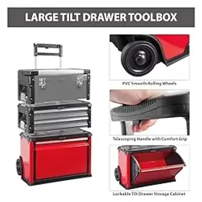 BIG RED TRJF-C305ABD-1 Garage Workshop Organizer: Portable Steel and Plastic Stackable Rolling Upright Trolley Tool Box