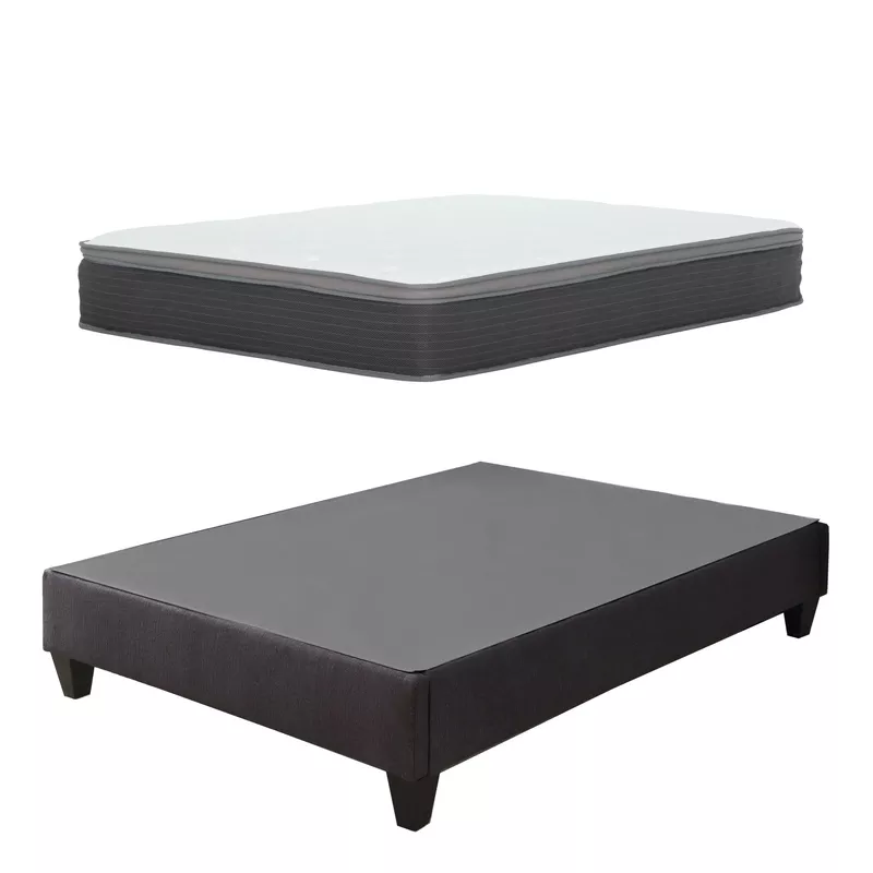 Carter Full Dark Grey Platform Bed with Equilibria 12 in. Pocket Spring Mattress