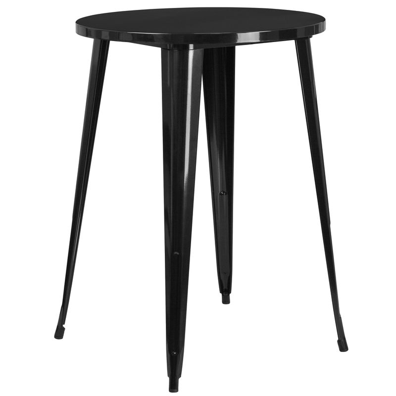 30'' Round Metal Indoor-Outdoor Bar Table Set with 2 Vertical Slat Back Stools - 30"W x 30"D x 41"H - Black
