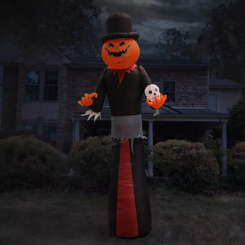 12-Ft. Tall Pre-lit Inflatable Jack-O-Lantern Man with Top Hat and Skull