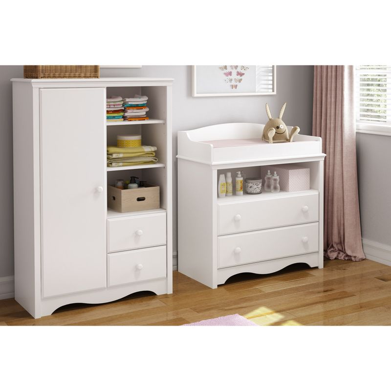 South Shore Heavenly Changing Table and Armoire with Drawers - Heavenly Changing Table and Armoire in Pure White