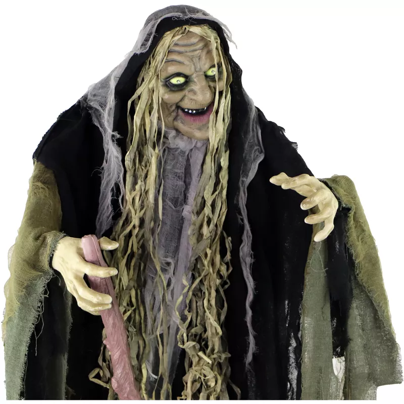 Life-Size Poseable Swamp Witch with Lights and Sound, Indoor/Covered Outdoor Halloween Decoration