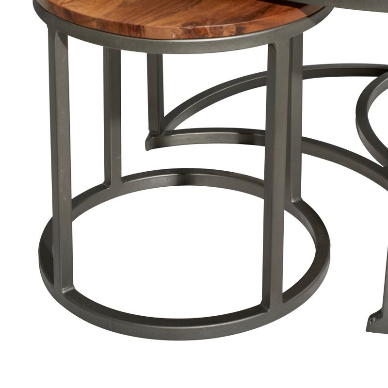 Brown Iron Contemporary Coffee Table (Set of 3) - 32 x 32 x 19Round - 32 x 32 x 19Round - Brown - Iron