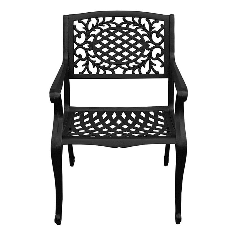 Modern Ornate Outdoor Mesh Aluminum 68-in Rectangular Patio Dining Set with Six Chairs - Black
