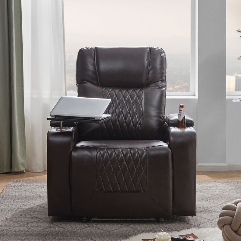 Nestfair Power Motion Recliner with 2 Cup Holders and 360° Swivel Tray Table - Brown