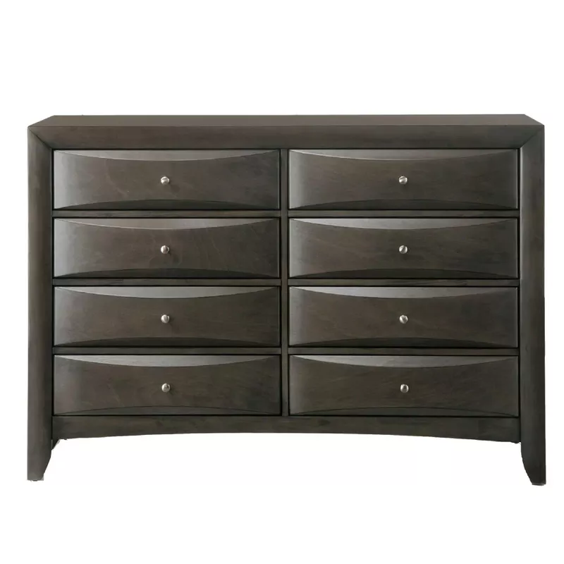 Spacious Wooden Dresser with Beveled Drawer Fronts, Gray