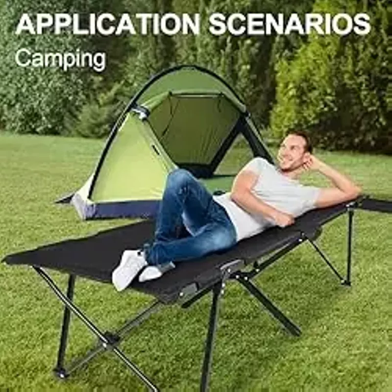 YSSOA Folding Camping Cot with Storage Bag for Adults, Portable and Lightweight Sleeping Bed for Outdoor Traveling, Hiking, Easy to Set up (Color: Black), 1 Pack