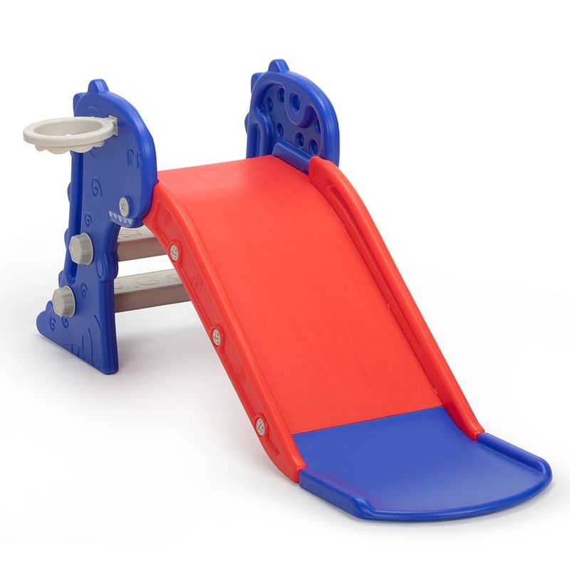 3-in-1 Toddler Slide Set with Basketball Hoop and Ball - Toddler - Red+Blue