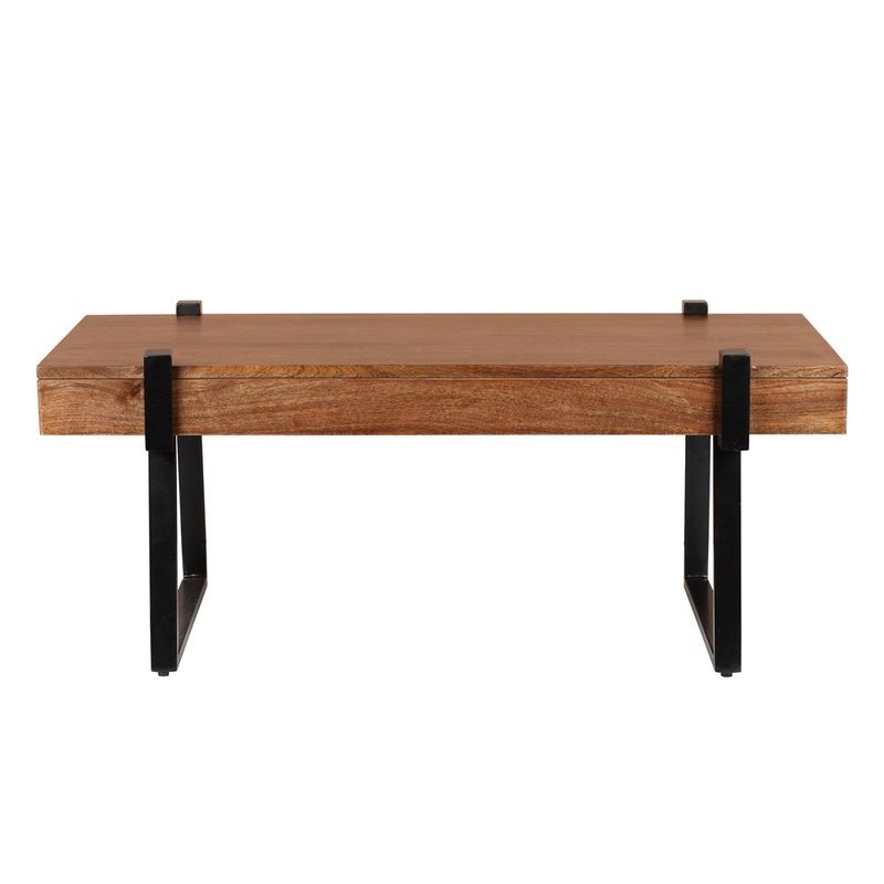 ExBrite Solid Wood Coffee Table Metal Legs with Total Side 4" - Wood