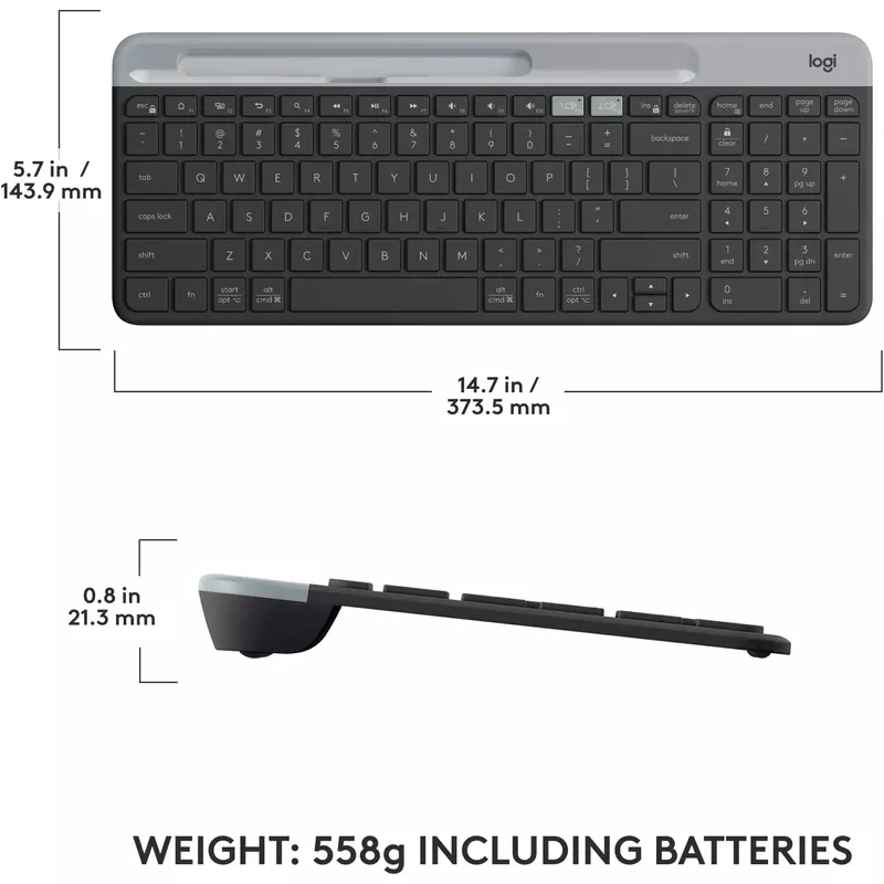 Logitech - K585 Full-size Wireless Scissor Keyboard for Windows, Mac, Chrome, Android with Build-in Cradle for device - Graphite
