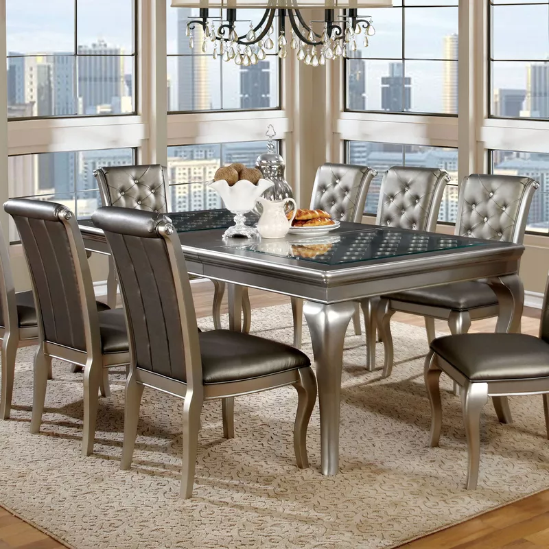 Transitional Wood Extendable Dining Table in Gold Champagne