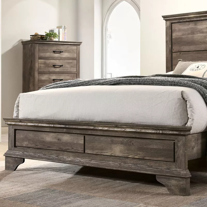 Transitional Wood Queen Panel Bed in Gray