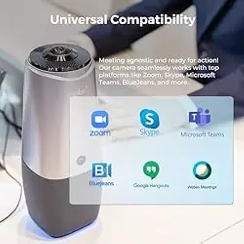 COOLPO Webcam, 360 Video Conference Camera, 4K All-in-one Conference Room Camera with Speaker, Microphone, Meeting Room Camera, AI Speaker Tracking, Noise Cancellation, Teams, Zoom, PANA 5ft USB Cable