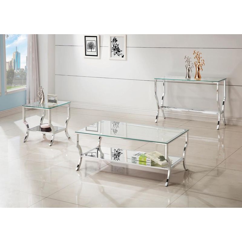 Rectangular Sofa Table with Mirrored Shelf Chrome