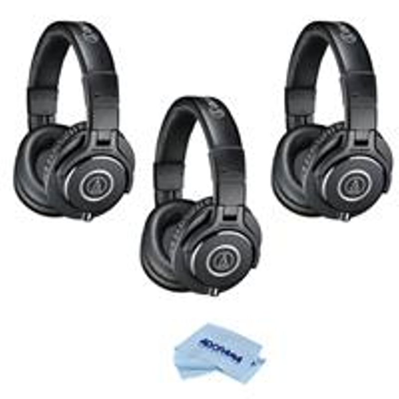 Audio-Technica 3 Pack ATH-M40x Professional Monitor Headphones, 98dB, 15-24kHz, with 9.8' Coiled and Straight Interchangeable Cables -...