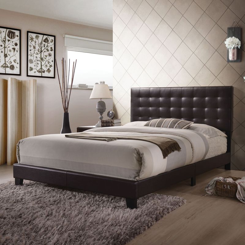 Acme Furniture Masate Espresso Leatherette Queen Bed - Queen Bed, Espresso PU, 83" x 64" x 46"H