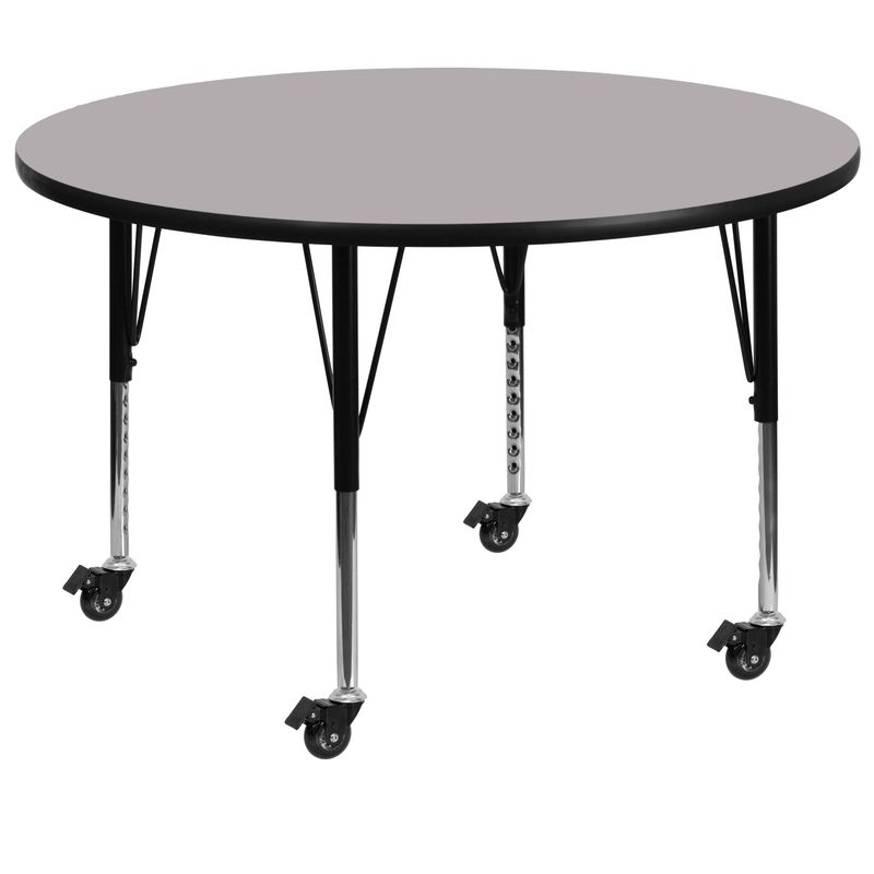 Mobile 60'' Round Thermal Laminate Activity Table - Adjustable Short Legs - Gray