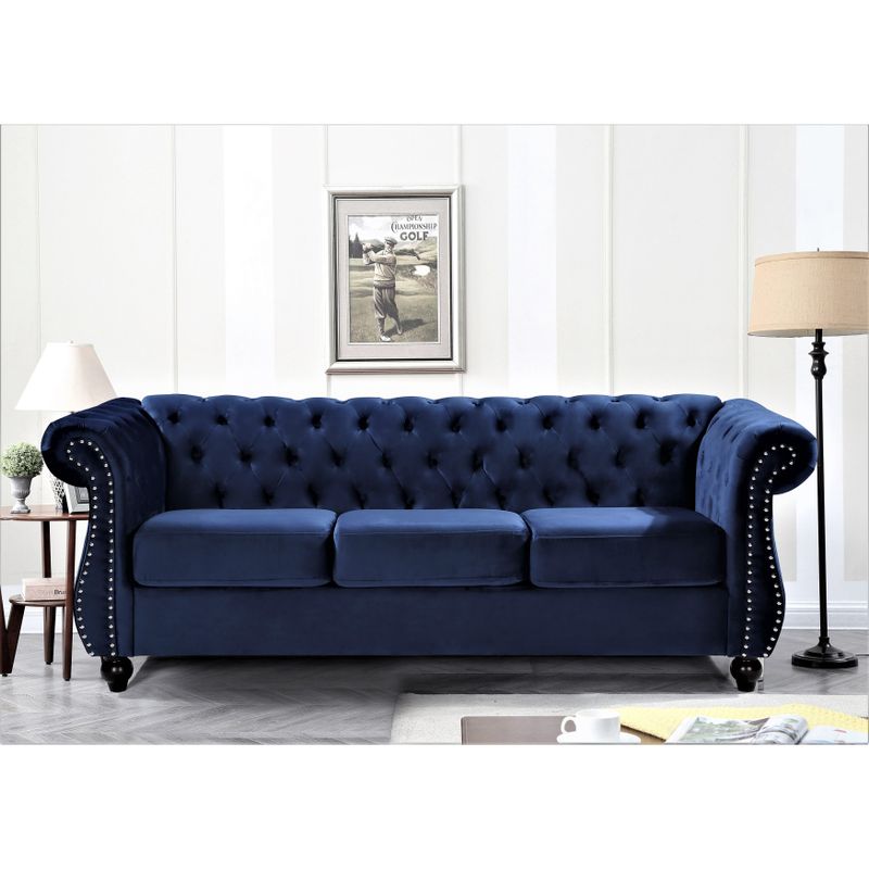 Kemos Velvet Chesterfield 2-piece Living Room Set - Dark Blue