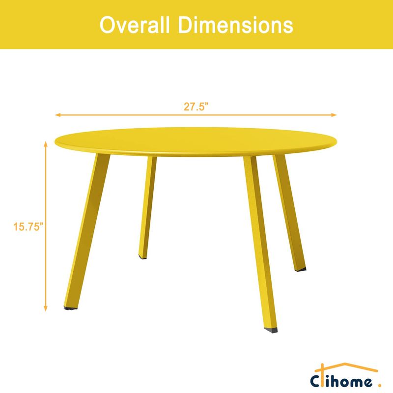 Clihome Weather Resistant Round Steel Patio Large Coffee Table - Yellow