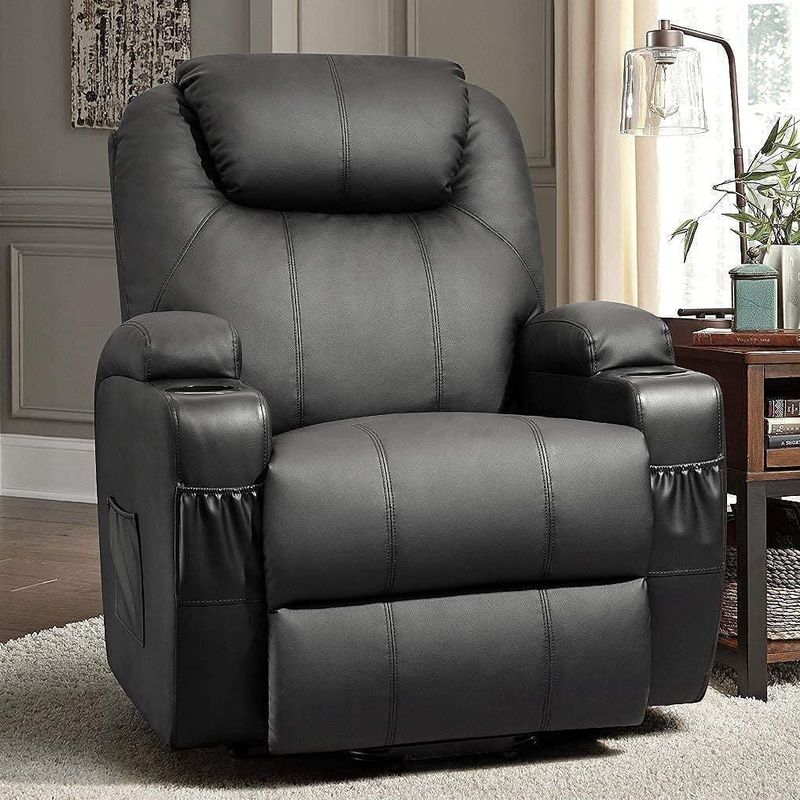 Power Lift Recliner Chair PU Leather for Elderly with Massage and Heating Ergonomic Lounge - Black