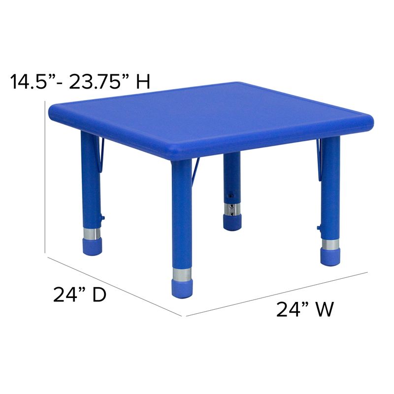 24" Square Plastic Height Adjustable Activity Table Set with 2 Chairs - Blue - 4 chairs