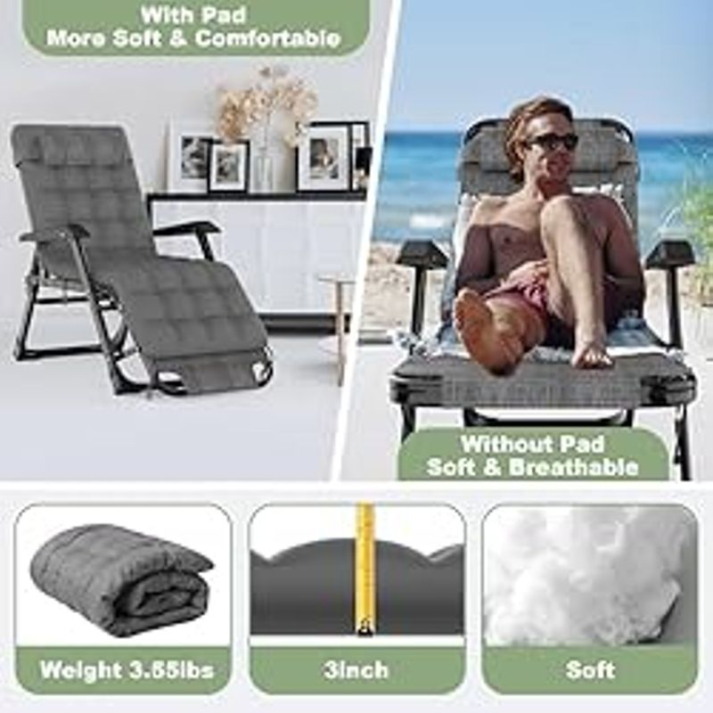 Slendor 3 in 1 Oversized Folding Camping Cot 29in, 6+10 Positions Adjustable XL Patio Chaise Lounge Chair, Sleeping Cots for Adults,...
